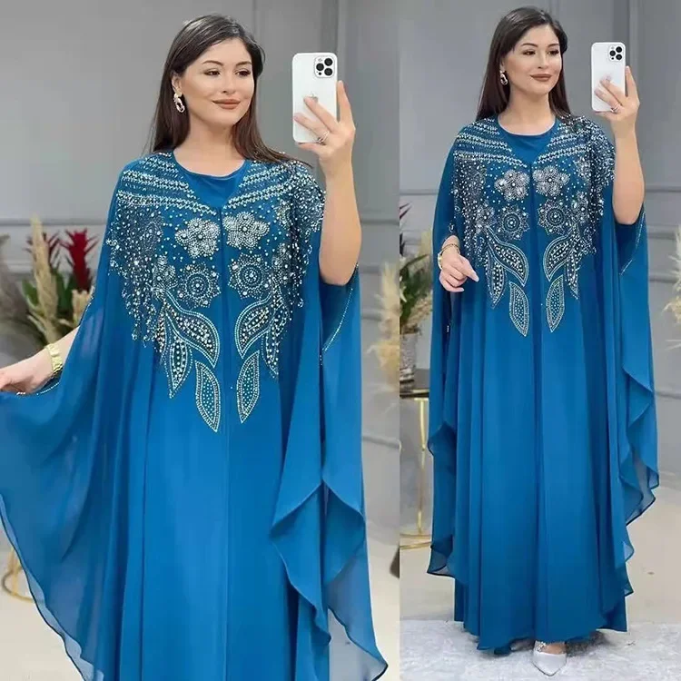 Robes africaines pour Femme 2025 mousseline de soie Boubou Ankara Dashiki 2 pièces ensemble tenue dubaï caftan Abaya Robe Marocaine Femme grande taille