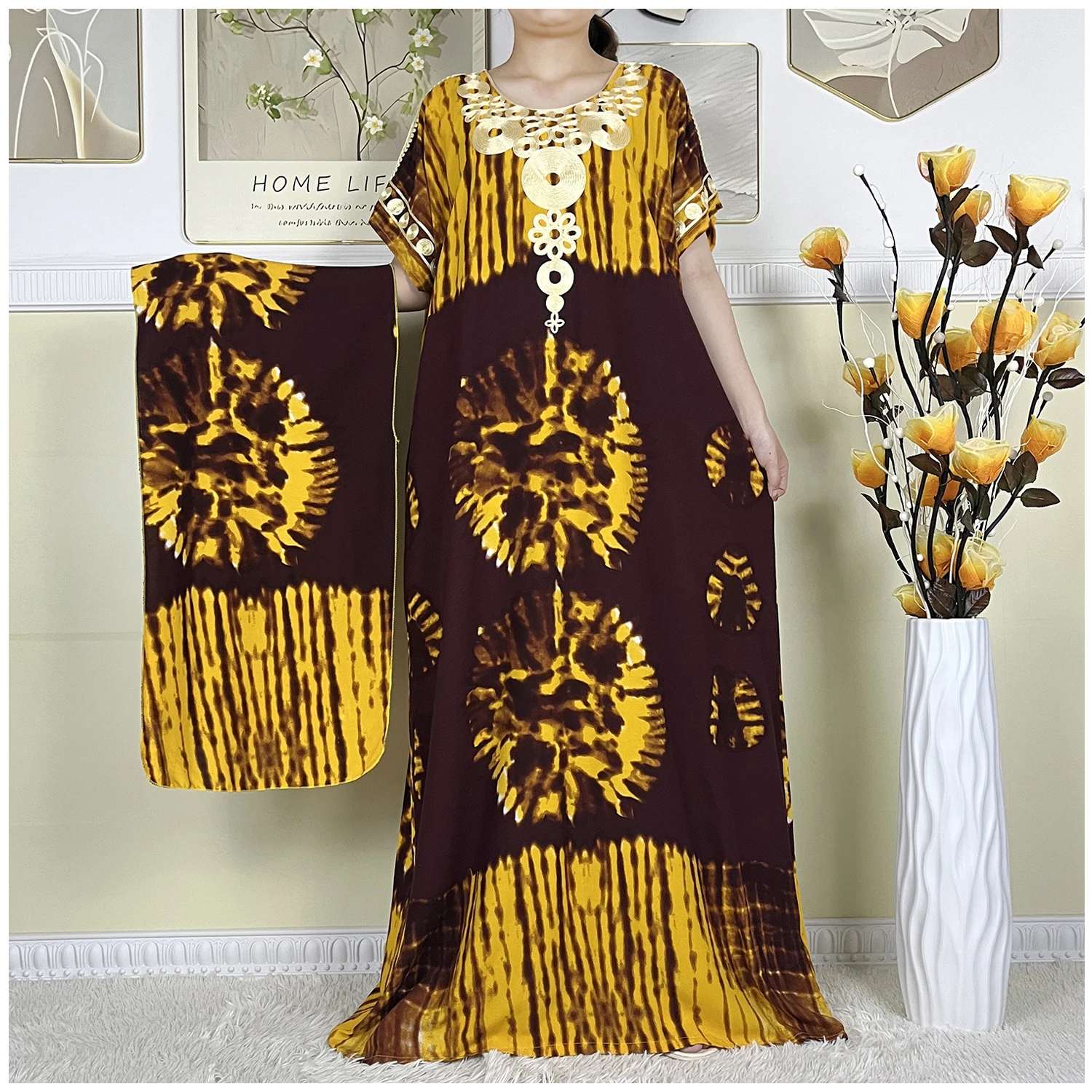 Abaya – Robe de soirée africaine Dashiki pour femmes, en pur coton imprimé, ample, Maxi, islamique, manches courtes, élégante, dubaï, nouvelle collection 2024