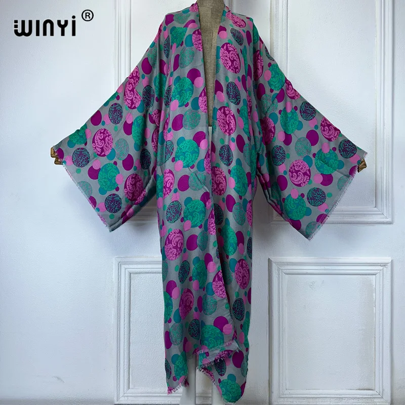 WINYI-Cardigan kimono imprimé bohème, abaya dubaï, tenues de plage de luxe élégantes, cover-up, sexy, sensation de coton, robes valides ens abaya