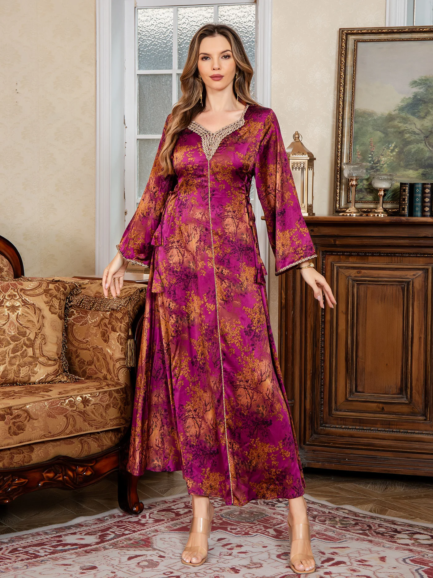 Nouvelle Robe imprimée musulmane pour femmes, parfaite pour un usage quotidien, élégante, mode moyen-orient, Abaya en Satin, Robe longue de dubaï saoudien