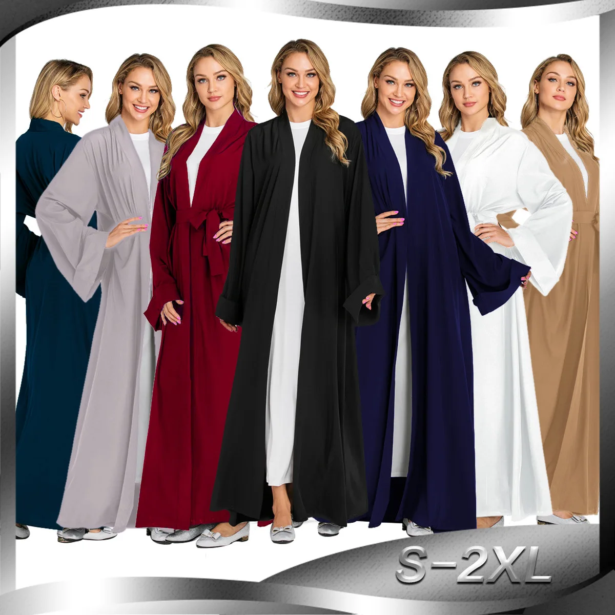 Abaya-Robe longue d'été ouverte pour femmes musulmanes, Turquie, Dubaï, Islam Fashion, Kaftan noir et rouge, Ropa de prière élégant