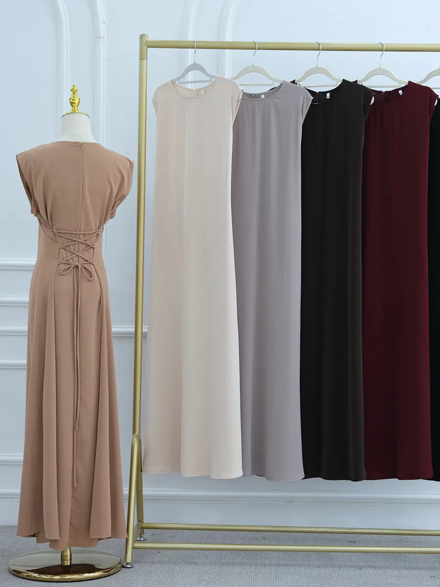 Femmes musulmanes arabe dubaï Abaya couleur unie intérieur longue Robe ceinture extensible modeste Ramadan Robe caftan Femme Islam vêtements