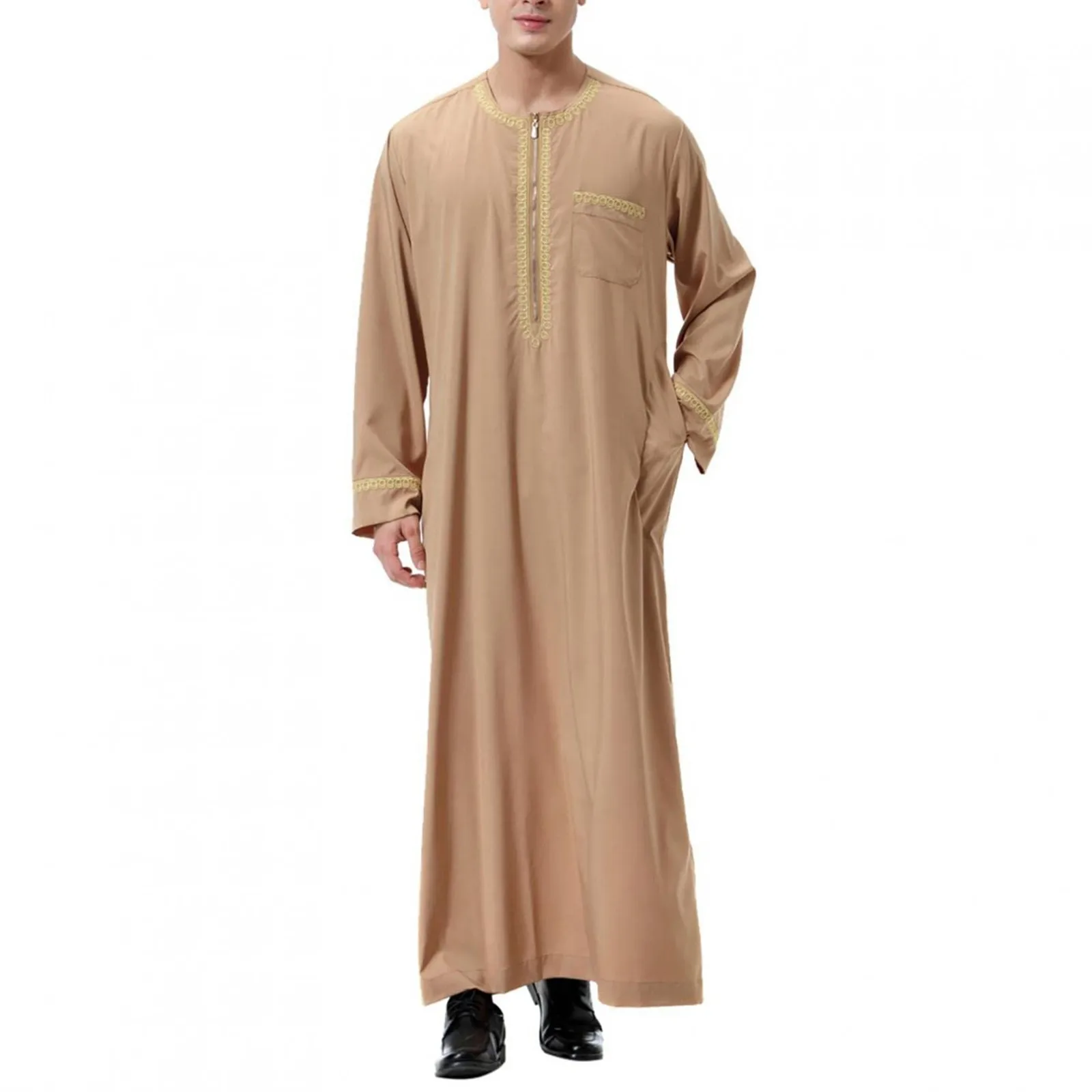 Vêtements musulmans traditionnels pour hommes, chemise musulmane, robe d'aviation, royauté islamique, robe de Dubaï, col rond, manches longues, rétro, adt Abaya