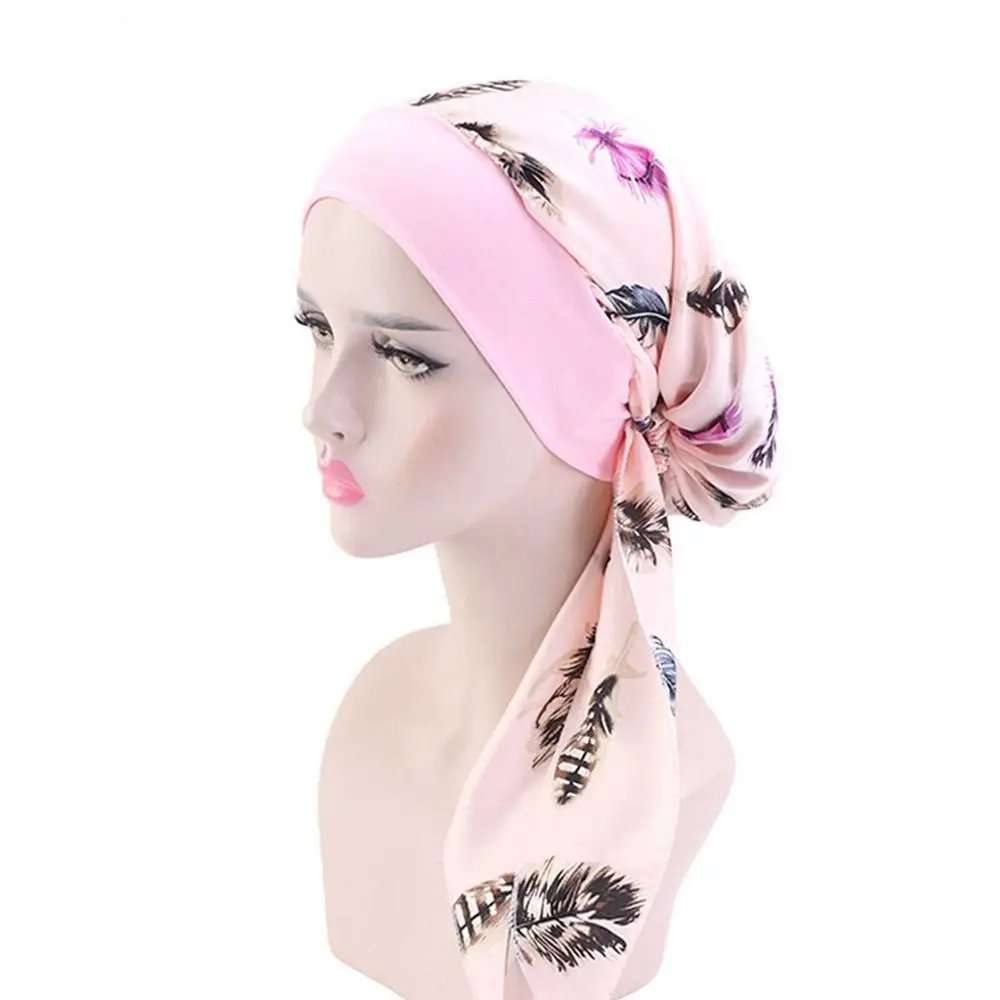 Simple pour les femmes écharpe bandeau femmes chapeau bonnet de nuit Hijab élastique bandeau de cheveux Turban casquette soyeux Bonnet foulard