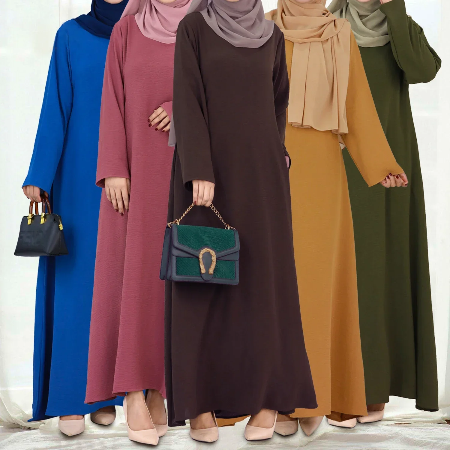 Plaine musulmane sous Robe femmes à manches longues Maxi robes Abaya Robe modeste Robe arabe dubaï caftan turc Ramadan Eid Abayas