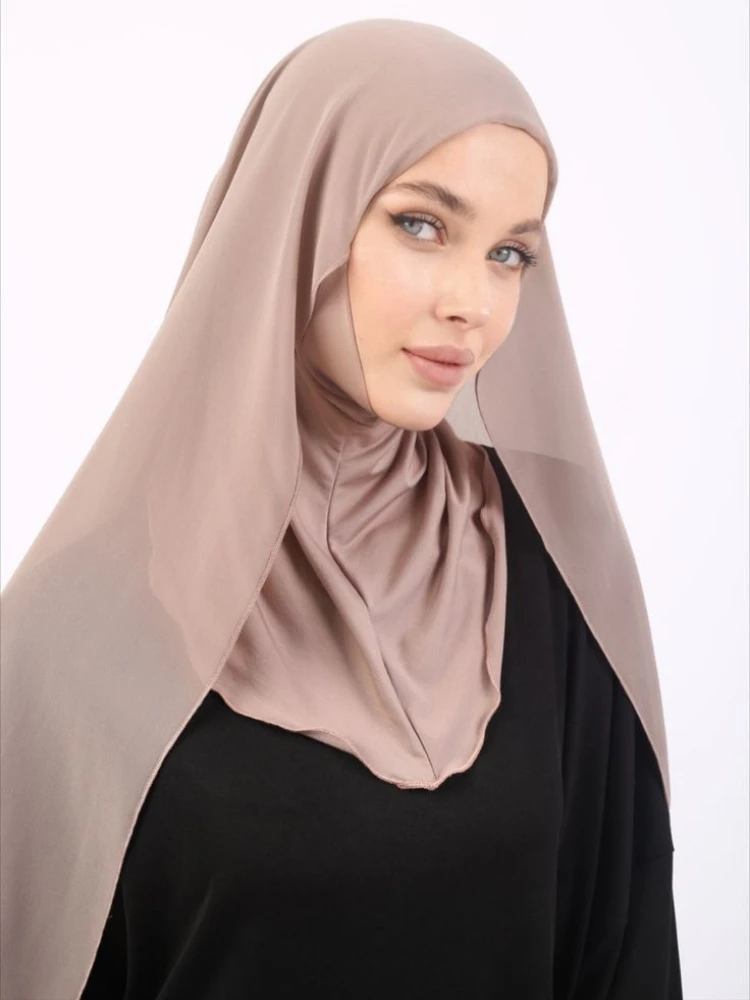 Bonnet intérieur à couverture complète avec écharpe en mousseline de soie, Hijab instantané, casquette islamique musulmane, couvre-chef, sous-écharpe, Bonnet en os