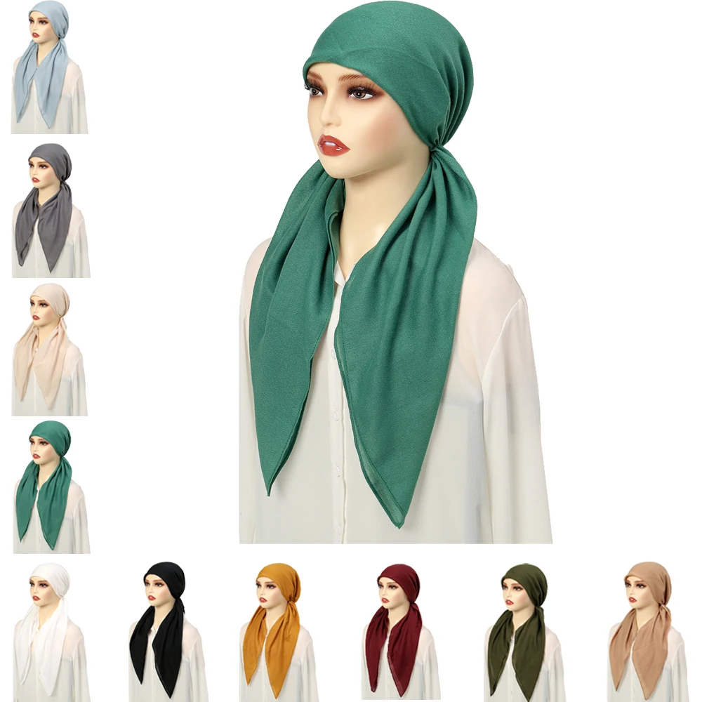 Musulman Hijab Turban pré-attaché chapeau femmes couleur unie longue queue Bonnet chimio casquette perte de cheveux tête écharpe Wrap bonnets Turbante Mujer