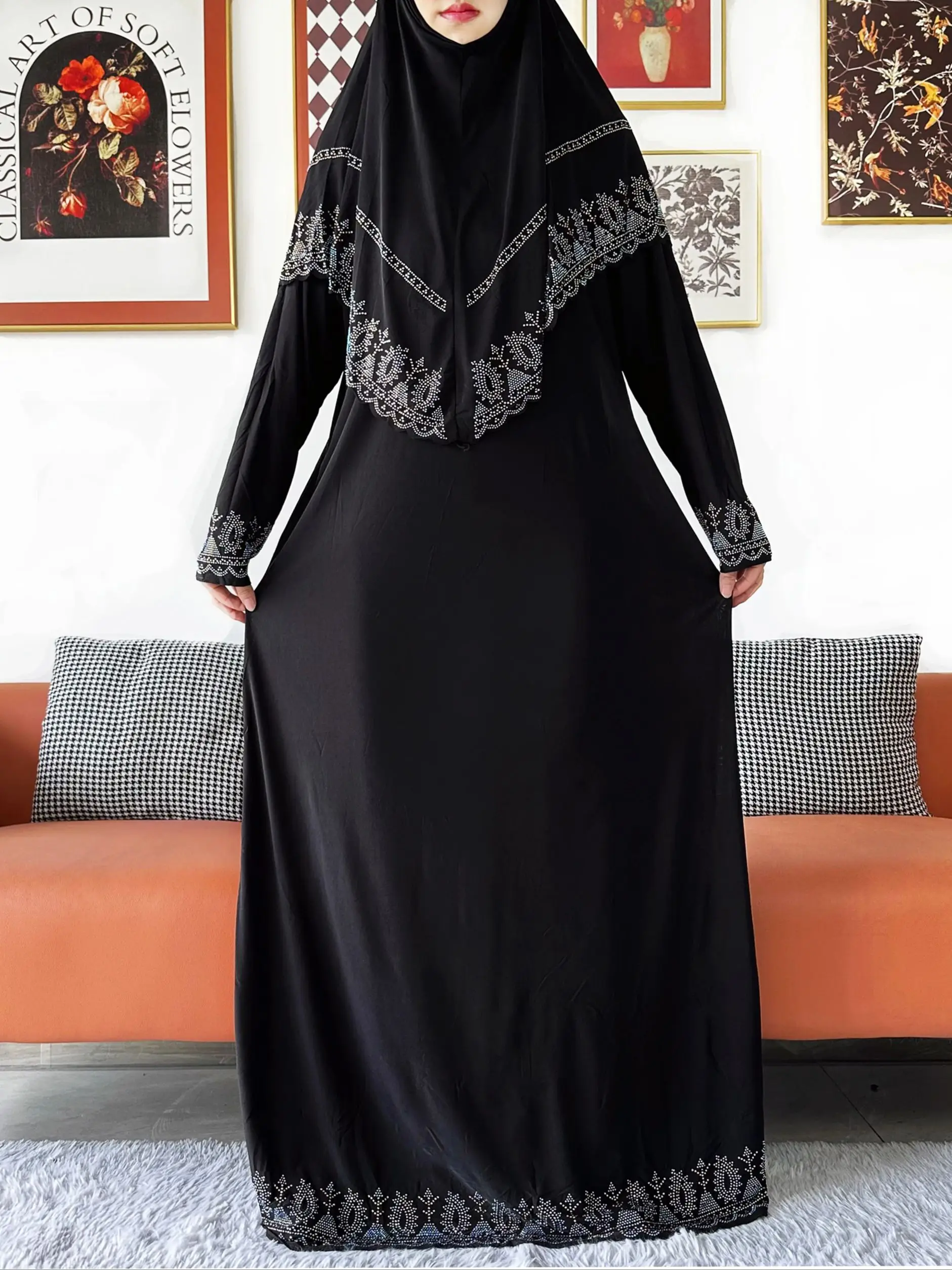 Ensemble écharpe Hijab islamique pour femmes, robe longue, vêtement de prière, robe longue Khimar et Hijab Combo pour usage quotidien du Ramadan, 2025