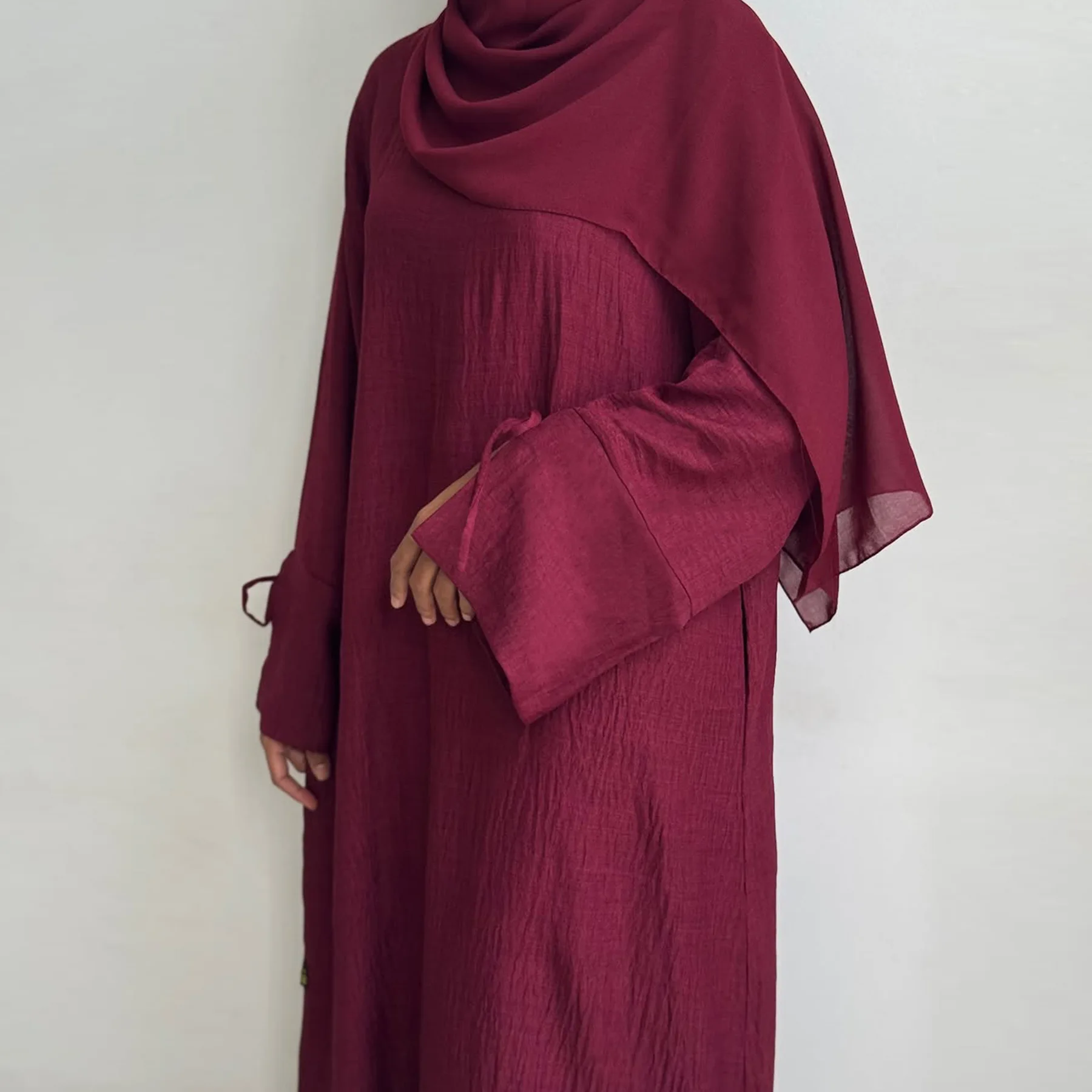 Abaya Polyester Bordeaux Gris Foncé Marron Foncé Longues Manches Coupe Droite Silhouette Elegante Occasion Fete Traditionnelle