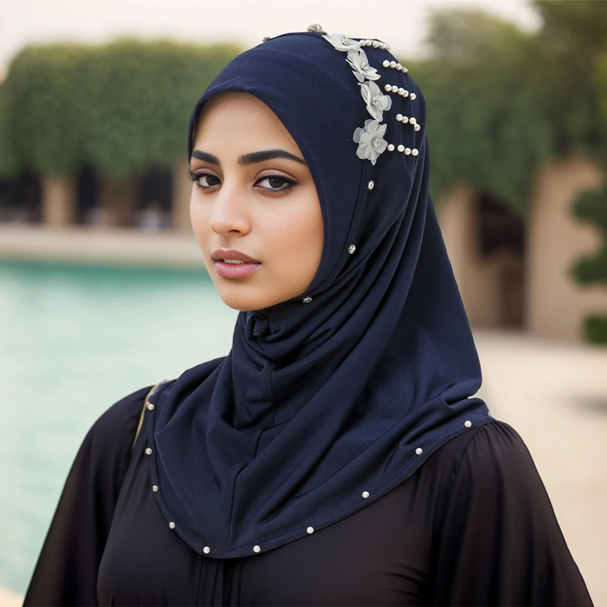 Gros Ramadan islamique musulman sous-écharpe perles florales femmes voile Hijab cou couverture foulards femmes musulmanes écharpe Turbans