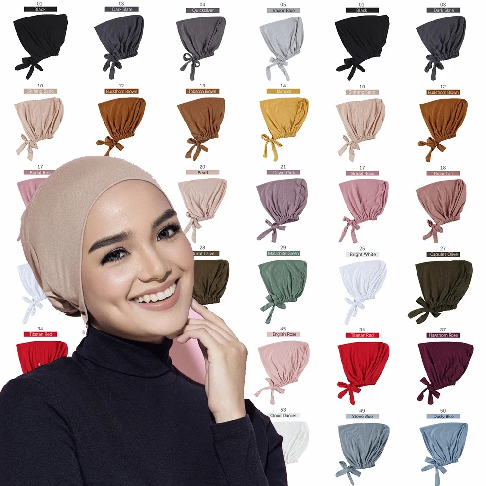 Modal musulman Turban chapeau intérieur Hijab casquettes islamique sous-écharpe Bonnet inde chapeau femme bandeau Turbante Mujer Hijab casquette avec corde
