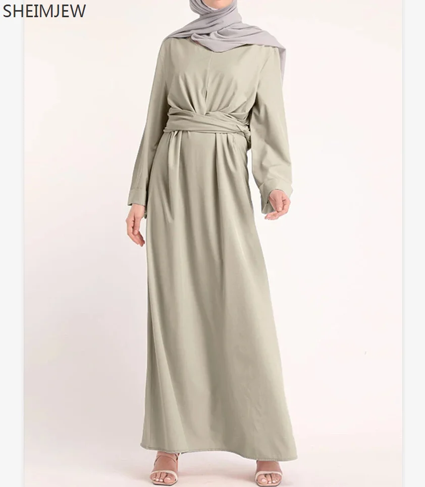 Abaya-Robe longue de style musulman pour femmes, vêtement rétro, couleur unie, à lacets, taille haute, pleine longueur, pour service de culte, nouvelle collection printemps été