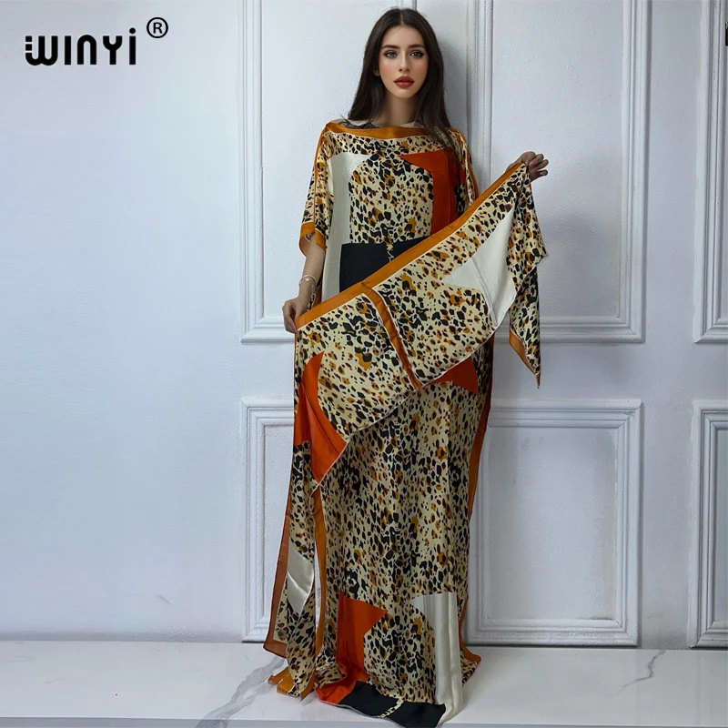 Robe Ample Polyester Imprime Leopard Beige Noir Orange Femme Longueur Mi Longue Coupe Large Tombé Fluide Occasion Formelle Traditionnelle