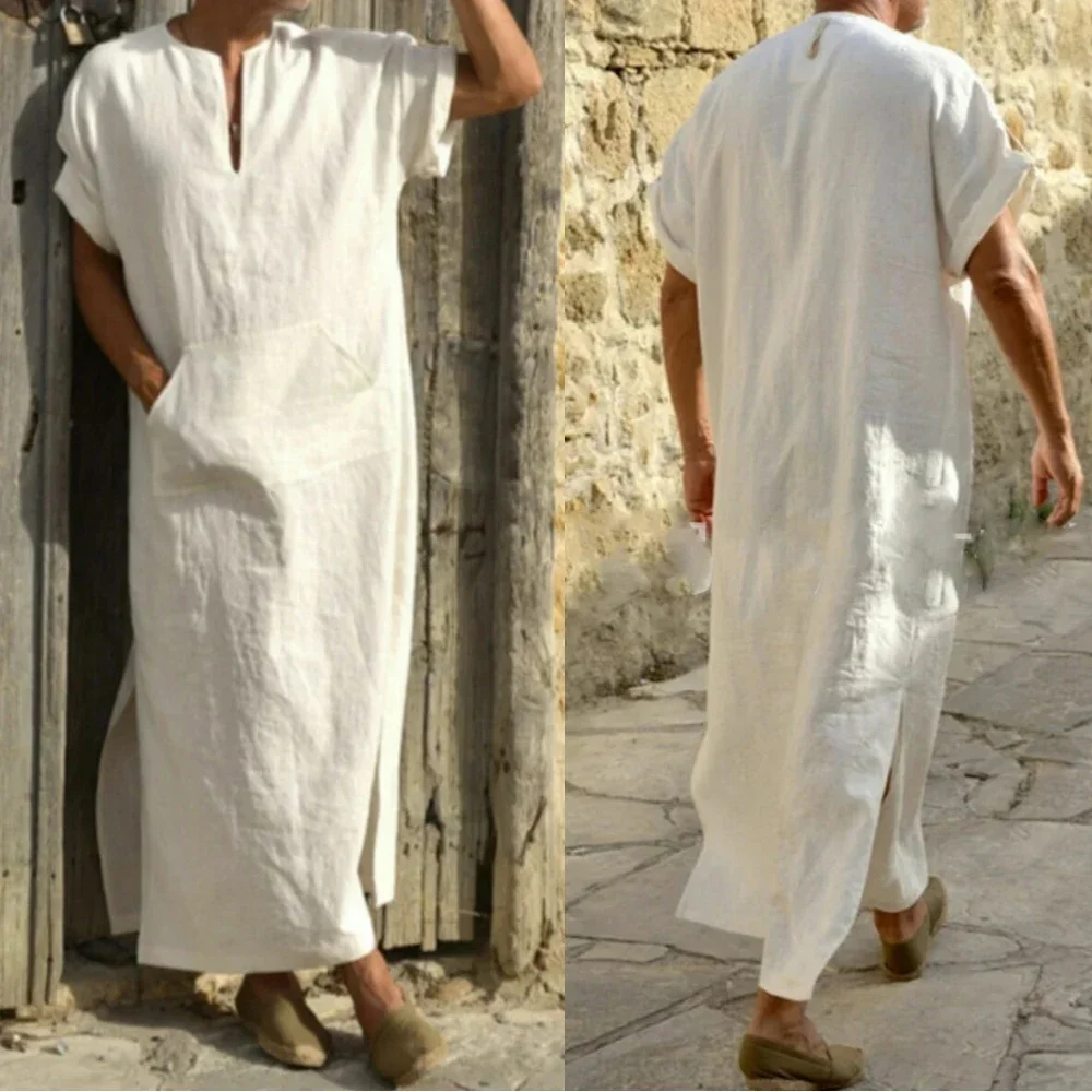 Robe Longue Coton Blanche Femme Coupe Droite Tombé Ample Journee Chaleur Ete Dubaï Arabie Saoudite