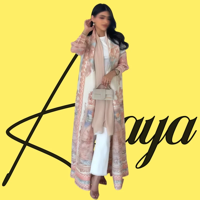 Ata Yake-Robe plissée à manches longues pour femme, manteau cardigan, col pliable, imprimé Abaya, design original, mode, hiver, nouveau, 2024