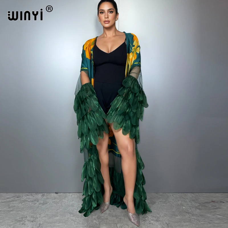 WINYI moyen-orient mode kimonos abaya dubaï luxe pour femme Sexy dentelle cardigan tenues de plage plage couvrir maxi manteau caftan