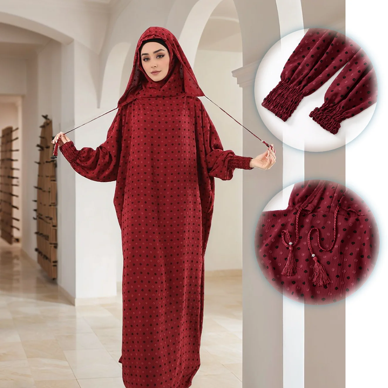 Nouveau Modal musulman Hijab Abaya avec Robe à capuche à manches longues Khimar Robe filles caftan dubaï Islam vêtements de prière avec bretelles