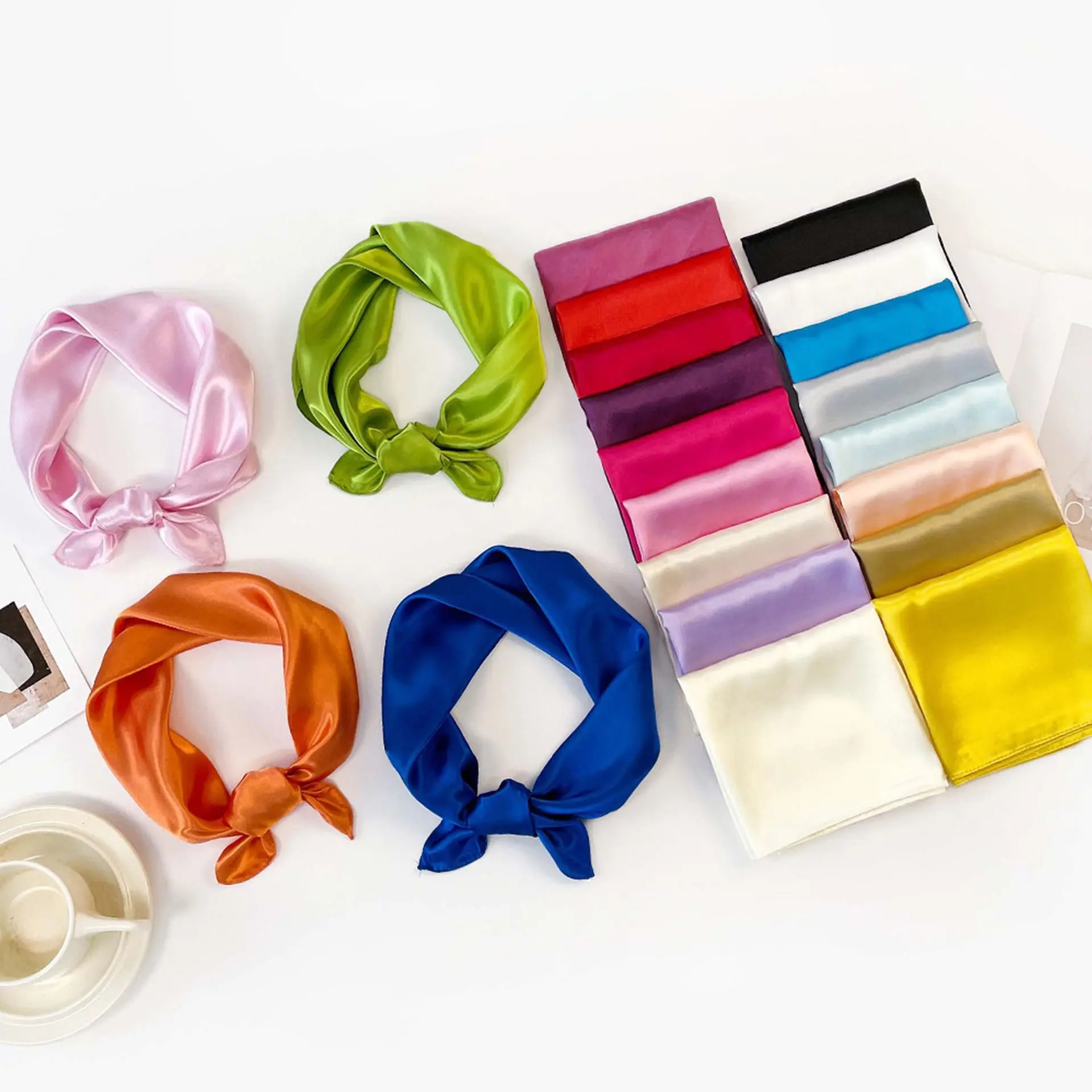 21 couleur unie carré Hijab Imitation soie Foulard Satin Foulard En Mousseline Ropa Africana Mujer Turbante Africano 60*60 cm