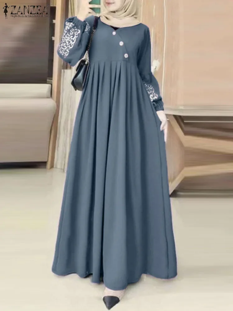 Robes Hijab musulmanes Abaya Eid Mubarek Robe longue Robe 2025 ZANZEA femmes élégantes à manches longues Maxi Robe d'été robes amples caftan