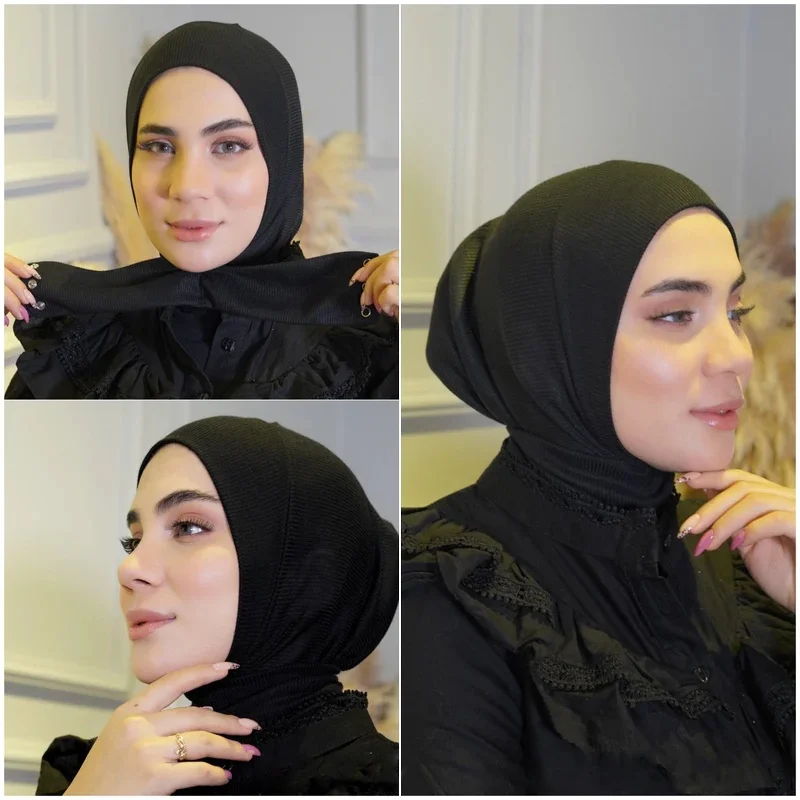 Musulman noir Jersy Hijab écharpe Abaya Hijabs pour femme Jersey Abayas femmes robe islamique tête enveloppement Turbans instantané froissé Turban