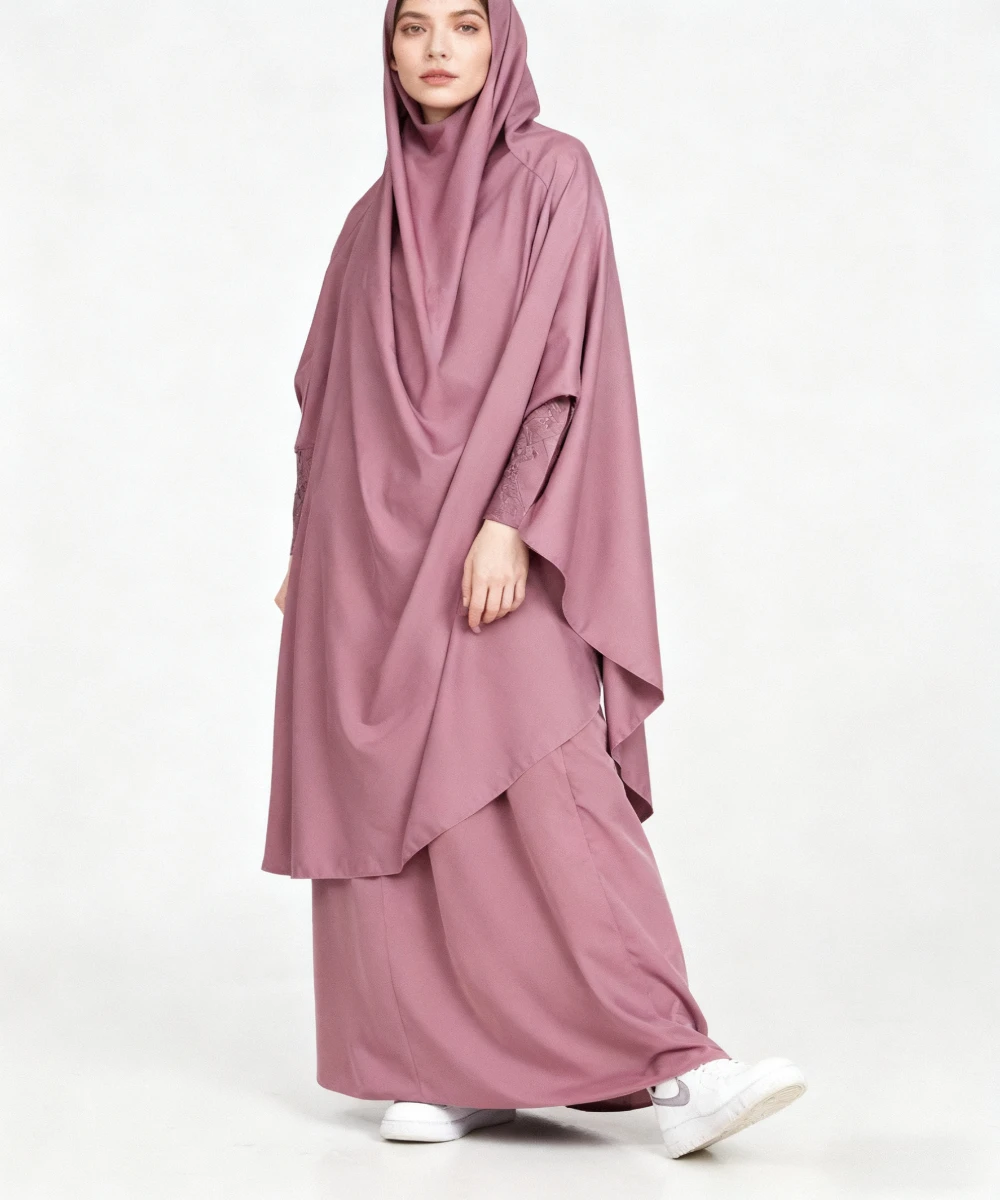Femmes 2 pièces Jilbab ensembles longue Khimar + jupe ensembles robe Hijab Eid musulman prière vêtement Abaya à capuche Ramadan robe islamique Niqab