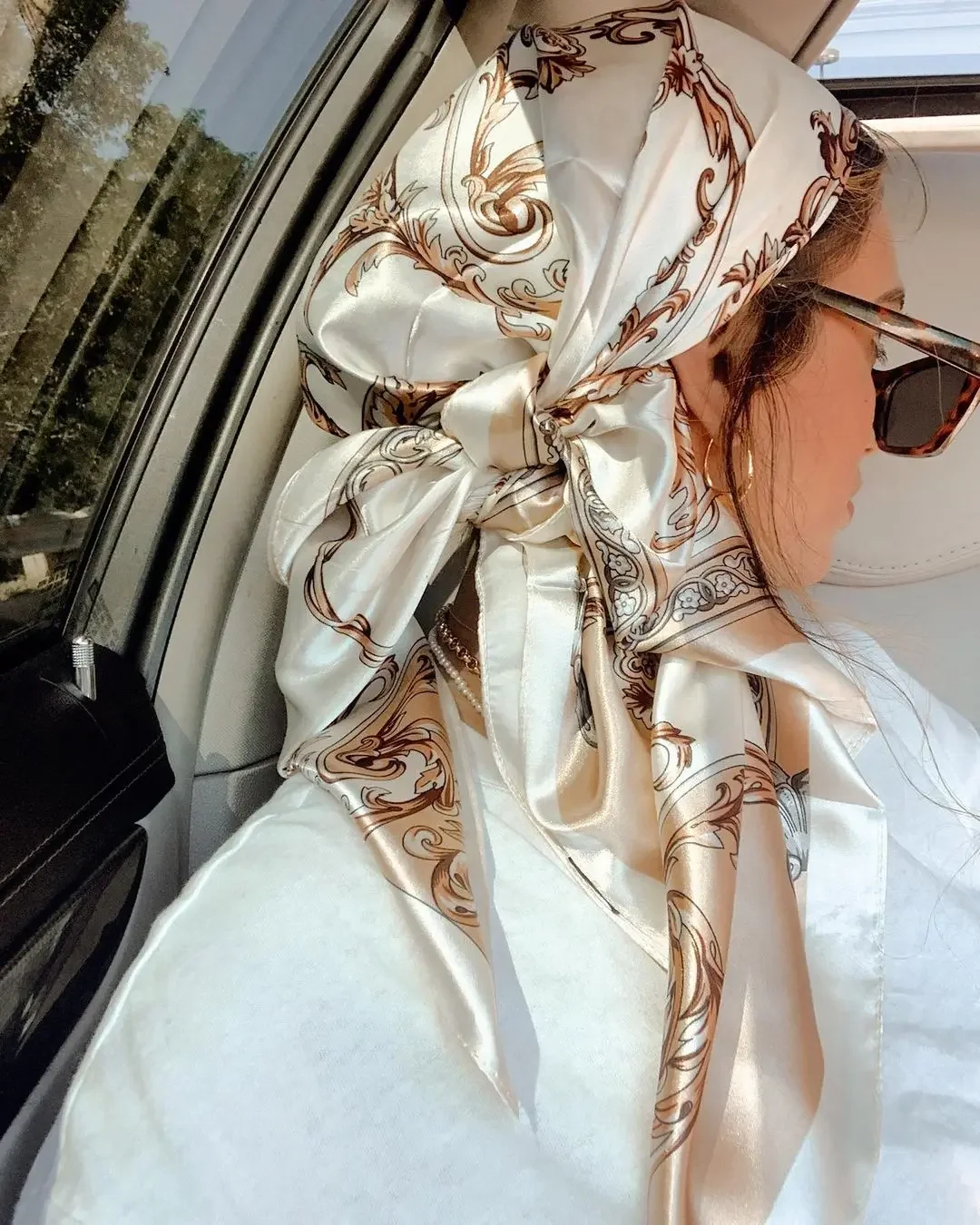 Foulard carré en Satin pour femmes musulmanes, Hijab élégant, imprimé 2025, foulard en soie, châle, bandeau, poignée, accessoires pour cheveux, Bandana