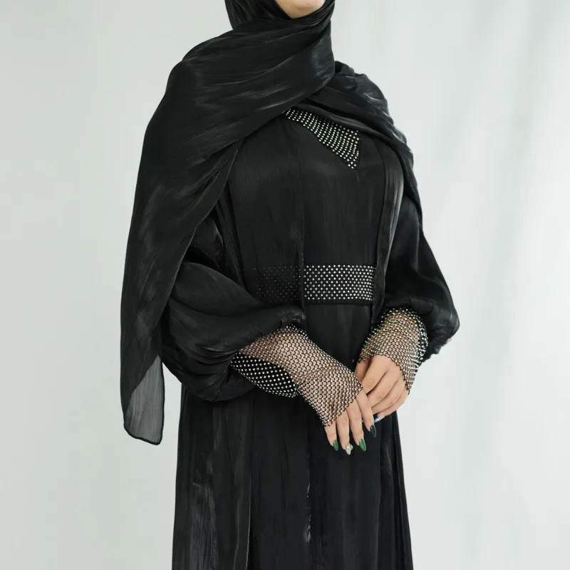 Ensembles musulmans de luxe pour femmes, diamants brillants, Kimono ouvert Abayas, robe Maxi 2 pièces Jalabiya Ramadan Eid dubaï, robe de soirée caftan