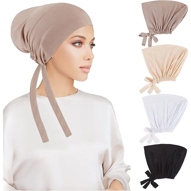 Femmes musulmanes intérieur Hijab casquettes chapeau extensible Turban réglable Bonnet cravate dos Jersey femme islamique sous-capuchon