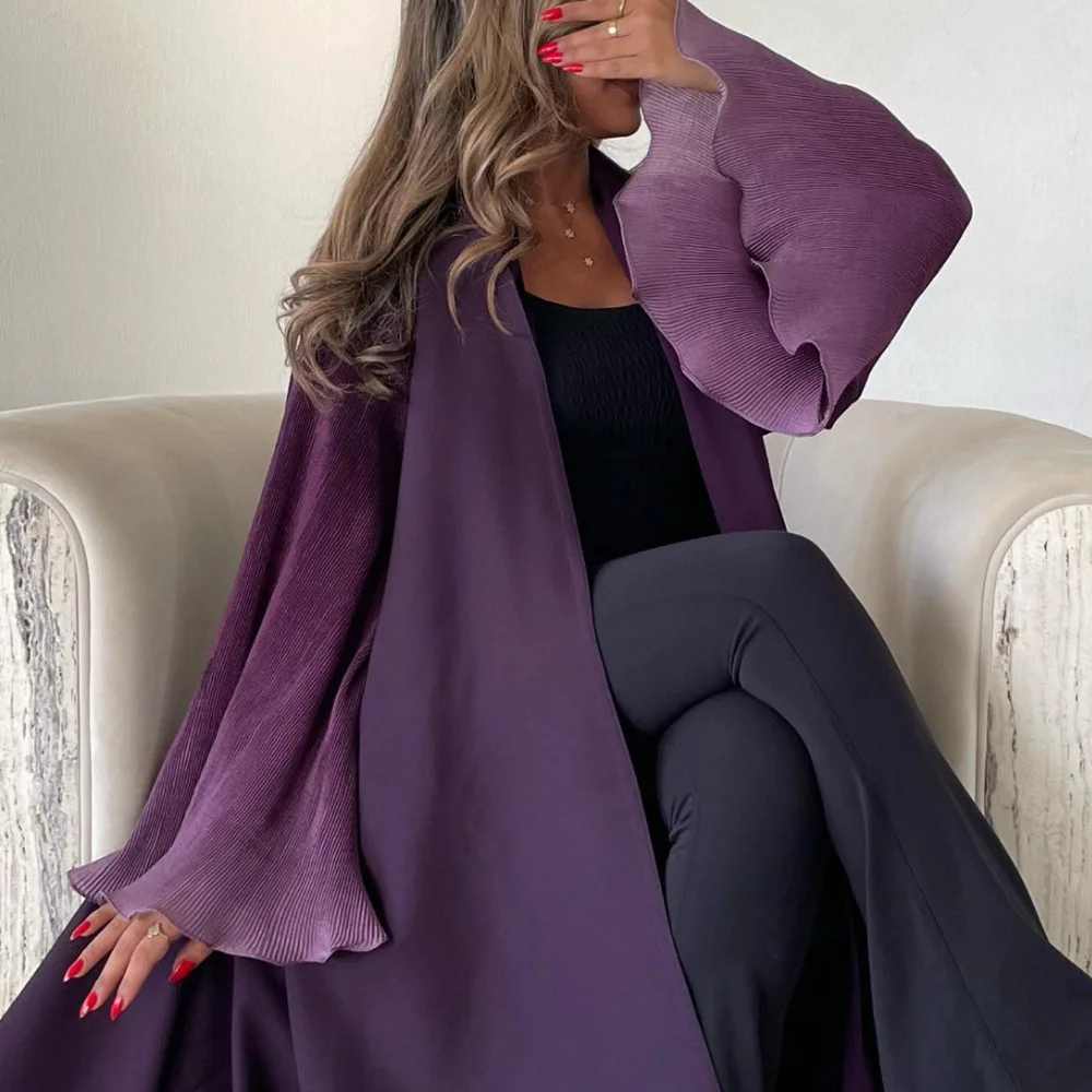 Abaya musulman d'âge moyen manches évasées décontracté arabe plissé ouvert devant Abayas turquie caftans femmes Jilbabs robes Maxi islamiques