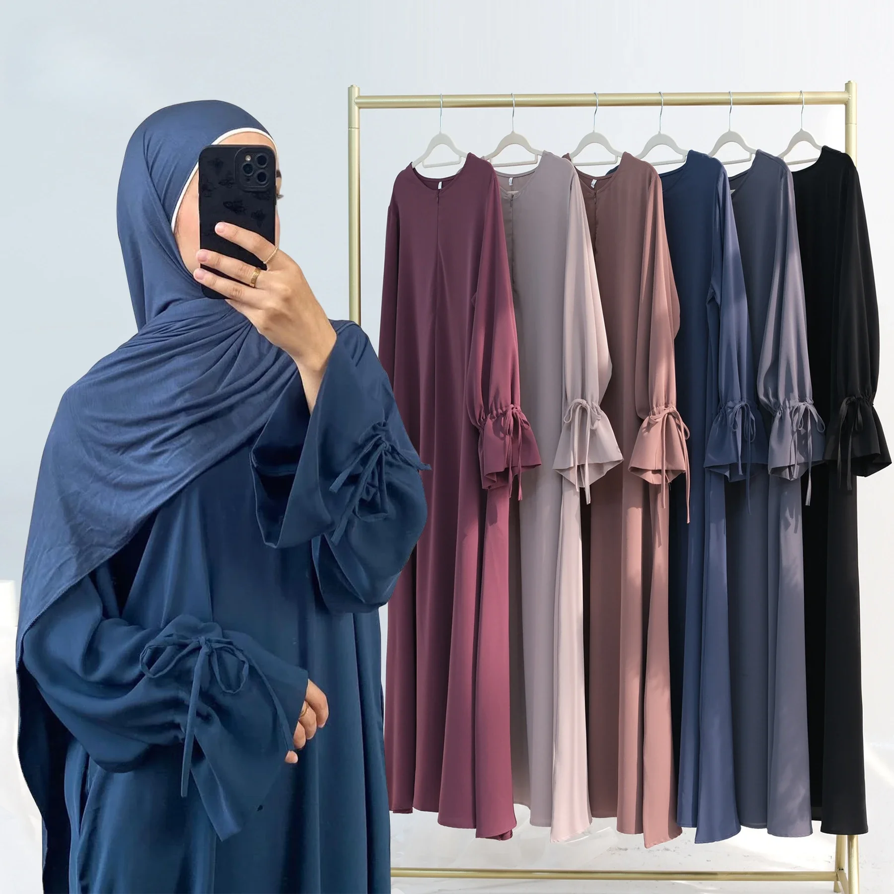 Abaya-Robe caftan noire unie pour femmes, Ramadan Eid, Dubaï, cordon de serrage, Islam musulman, Maxi Kebaya Caftan, Robe marocaine, Robe musulmane