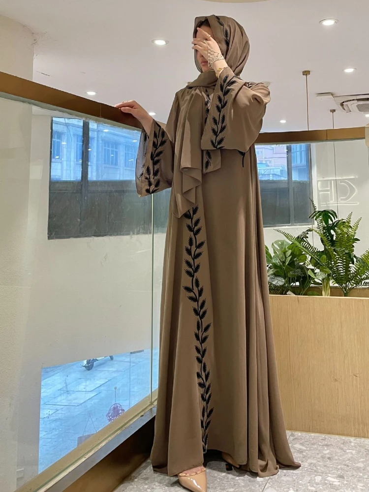 Eid Abaya musulman pour femmes Robe brodée avec écharpe 2 pièces ensemble dubaï arabe longue Robe maroc Abayas caftan foulard magnifique