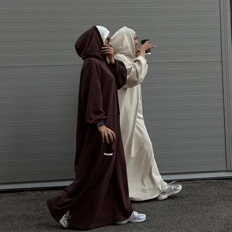 Abaya à capuche pour femme, robe musulmane arabe, robe maxi décontractée, caftan uni, robe à manches longues, mode dubaï, adt burqa
