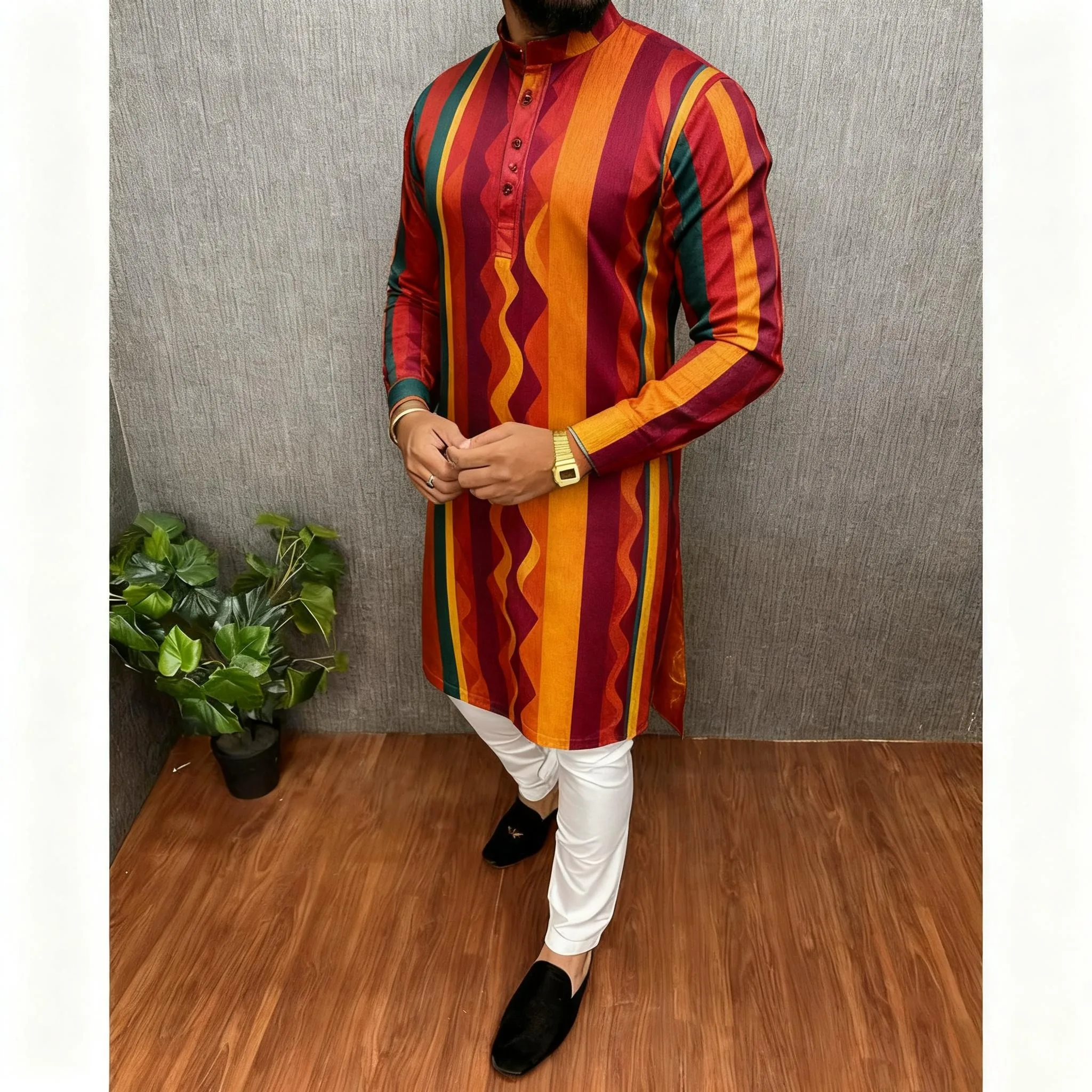 Hommes Abaya Thobe arabe palangre musulman Henley caftan à bandes plaine robe chemises Boubou Hommes musulmans Arabie Saoudite