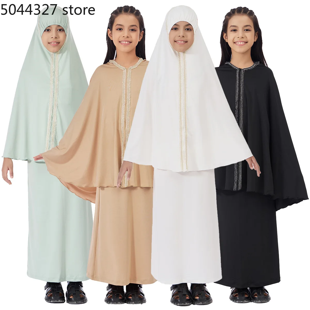 2 pièces Eid Khiamr Jalabiya filles musulmanes vêtement de prière Robe Hijab hauts à capuche jupe ensemble Islam Niqab Burqa dubaï Abaya caftan Robe