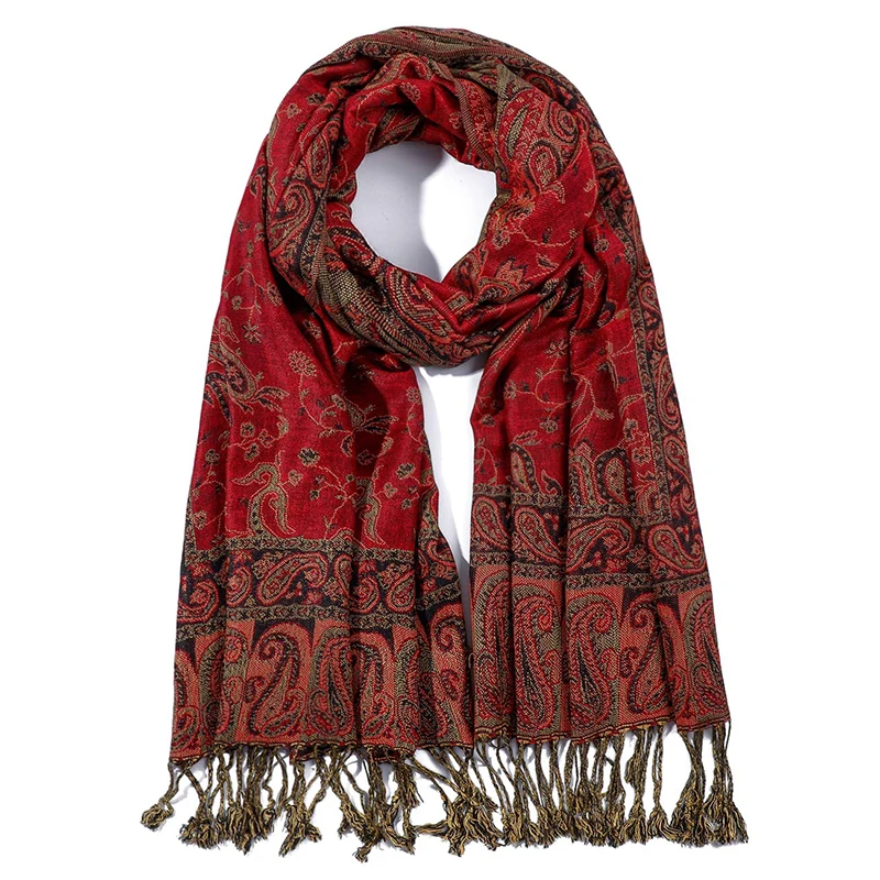 Ethnique Paisley broderie Viscose Hijab rétro noix de cajou coton Pashmina femmes écharpe enveloppes dames élégant châles Turban foulard