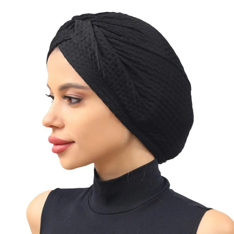 Casquettes Turban respirantes de couleur unie pour femmes, enveloppes de tête élastiques, bonnet musulman prêt à porter, casquette Hijab, nouvelle collection 2023