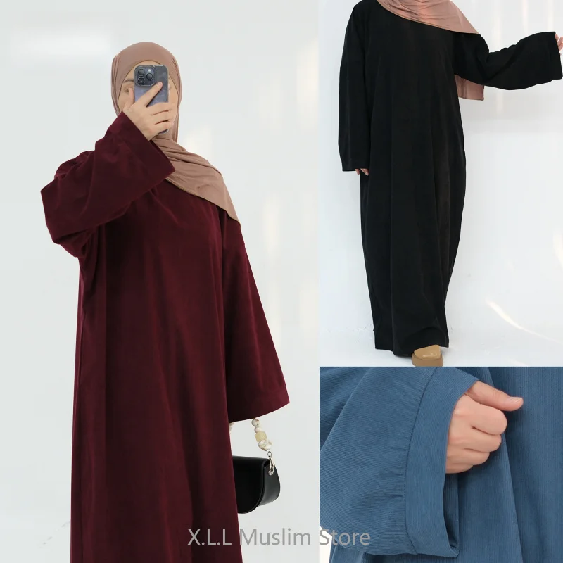 Robe Ample Velours Cotele Bordeaux Beige Clair Femme Coupe Droite Longueur Sol Poche Liberte Mouvement Automne Hiver