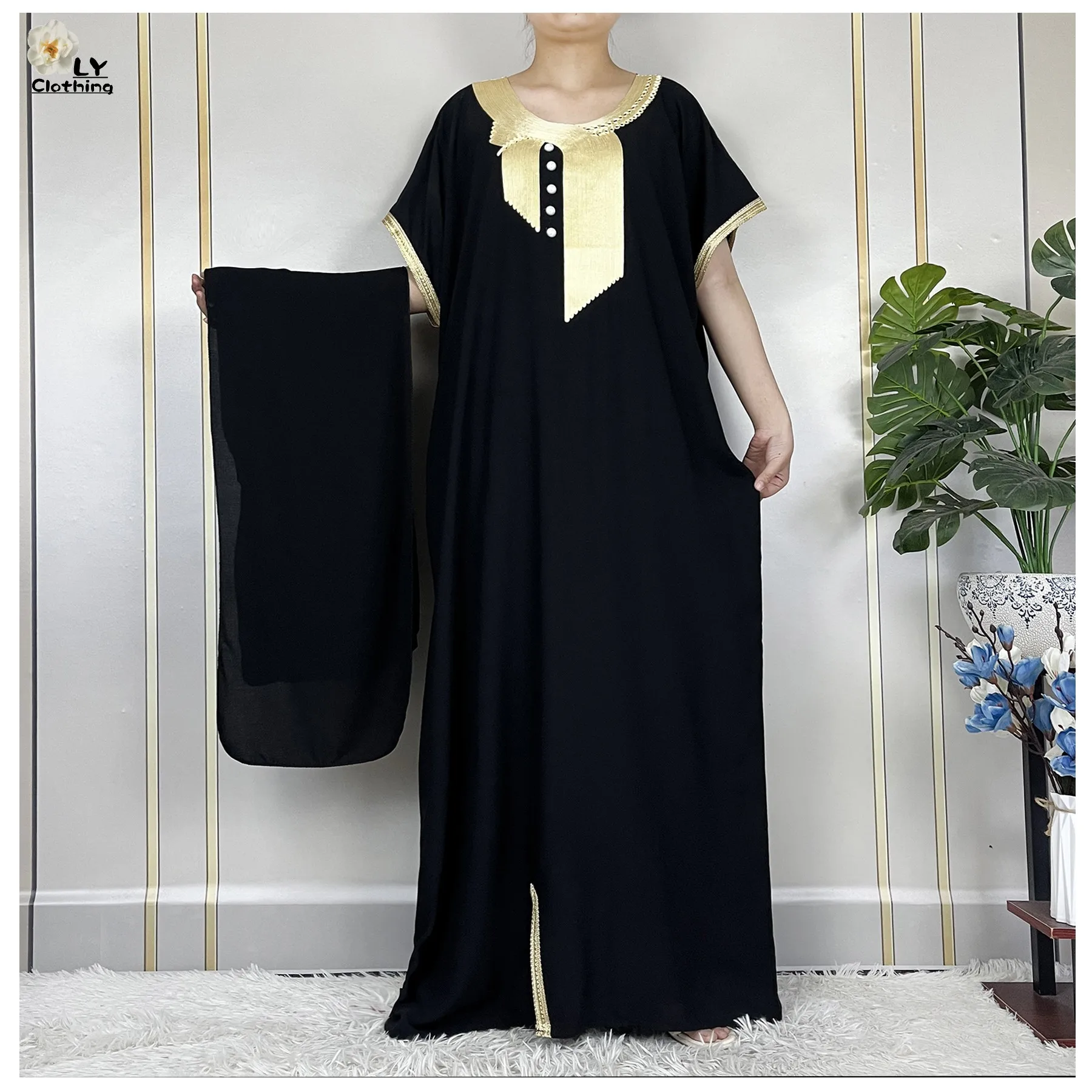 Abayas Africaines en Coton Pur pour Femmes, Caftan Islamique, Maxi, Manches Courtes, Robe Musulmane Décontractée avec Écharpe de Sauna, Nouvelle Collection