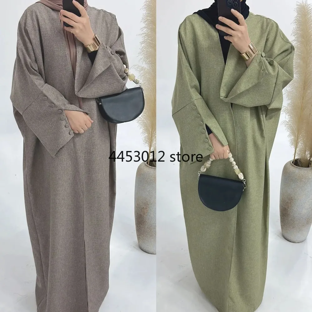 Mode lâche musulman Kimono surdimensionné Robe musulmane abaya syari femme pleine longueur musulman multi bouton Service de culte abayas