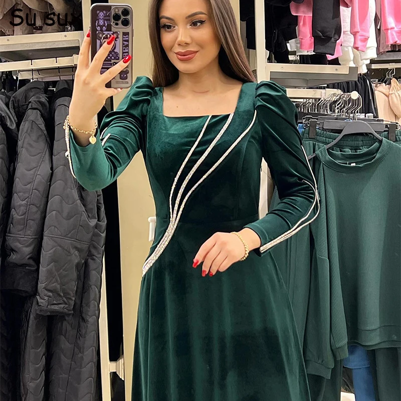 Abaya-Robe trapèze en velours pour femmes musulmanes, caftan marocain, robe Ramadan, Maxi élégant, Dubaï, printemps, automne, 2024