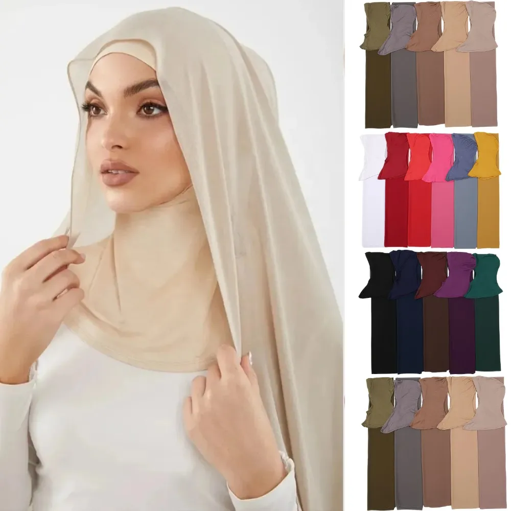 Casquette Hijabs Instantanés avec Couvre-Cou, Foulards Prêt à vitation, en Mousseline de Soie, Voile Musulman, Écharpe Islamique pour Sauna, pour Femme