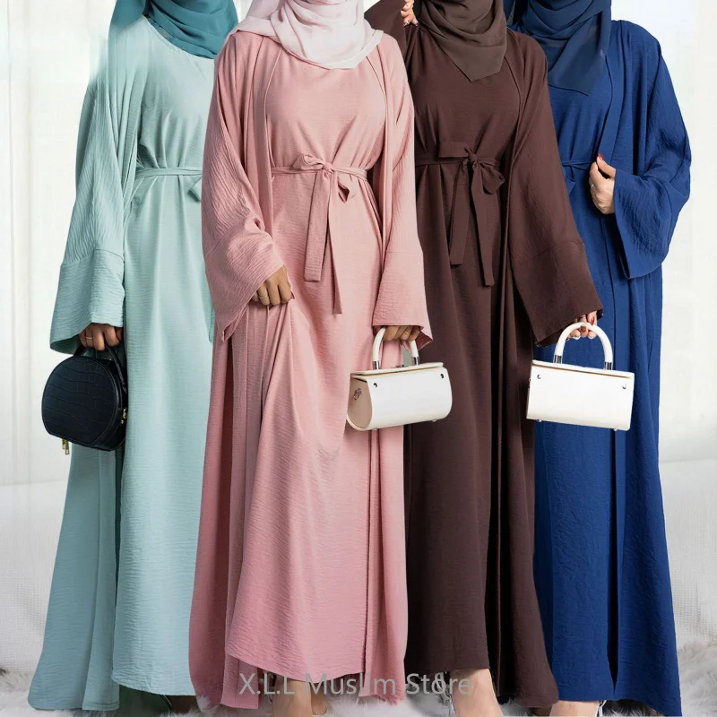 Abaya Polyester Couleur Pastel Vert Menthe Rose Pâle Marron Foncé Bleu Marine Longueur Sol Coupe Large Occasion Journee Soiree Elegante