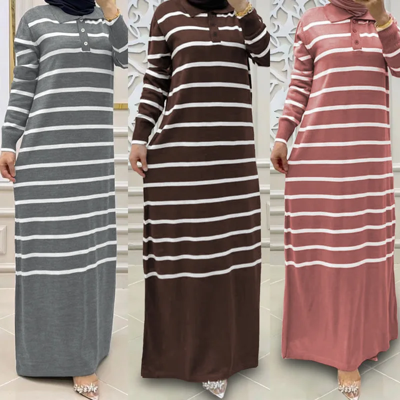 Mode Robe musulmane dames Robe islamique élégante moyen-orient rayé Abayas dubaï luxe turquie Islam vêtements caftan Robe