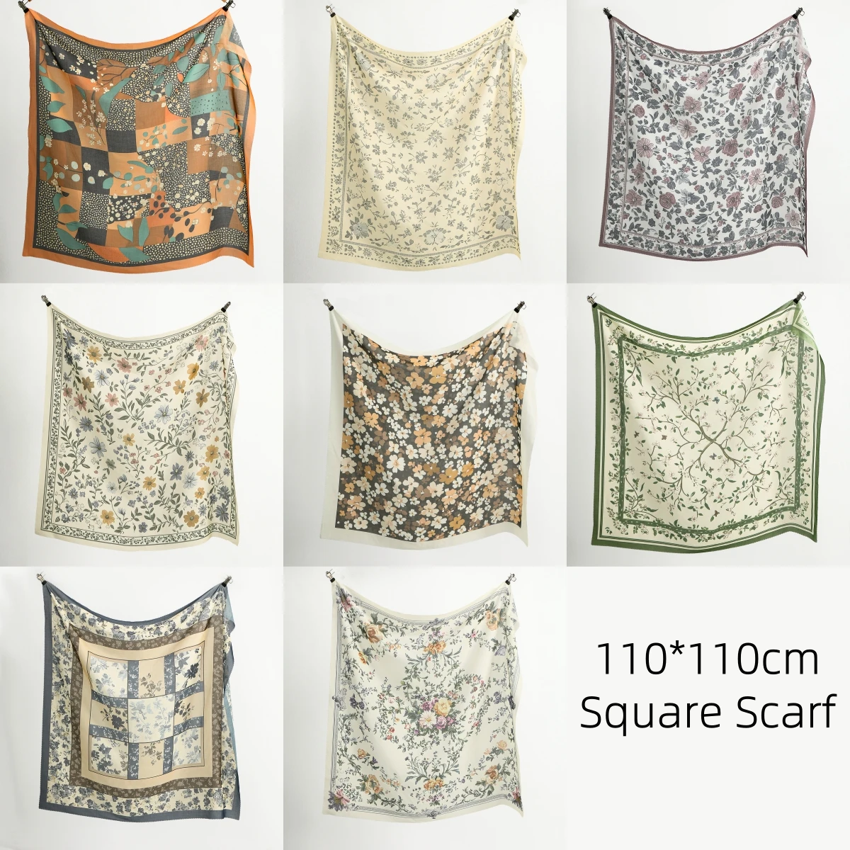 Foulard carré en Satin de soie 110x110cm, châle imprimé Floral musulman, Hijab imprimé à la mode pour femmes, mouchoir en Voile de coton doux