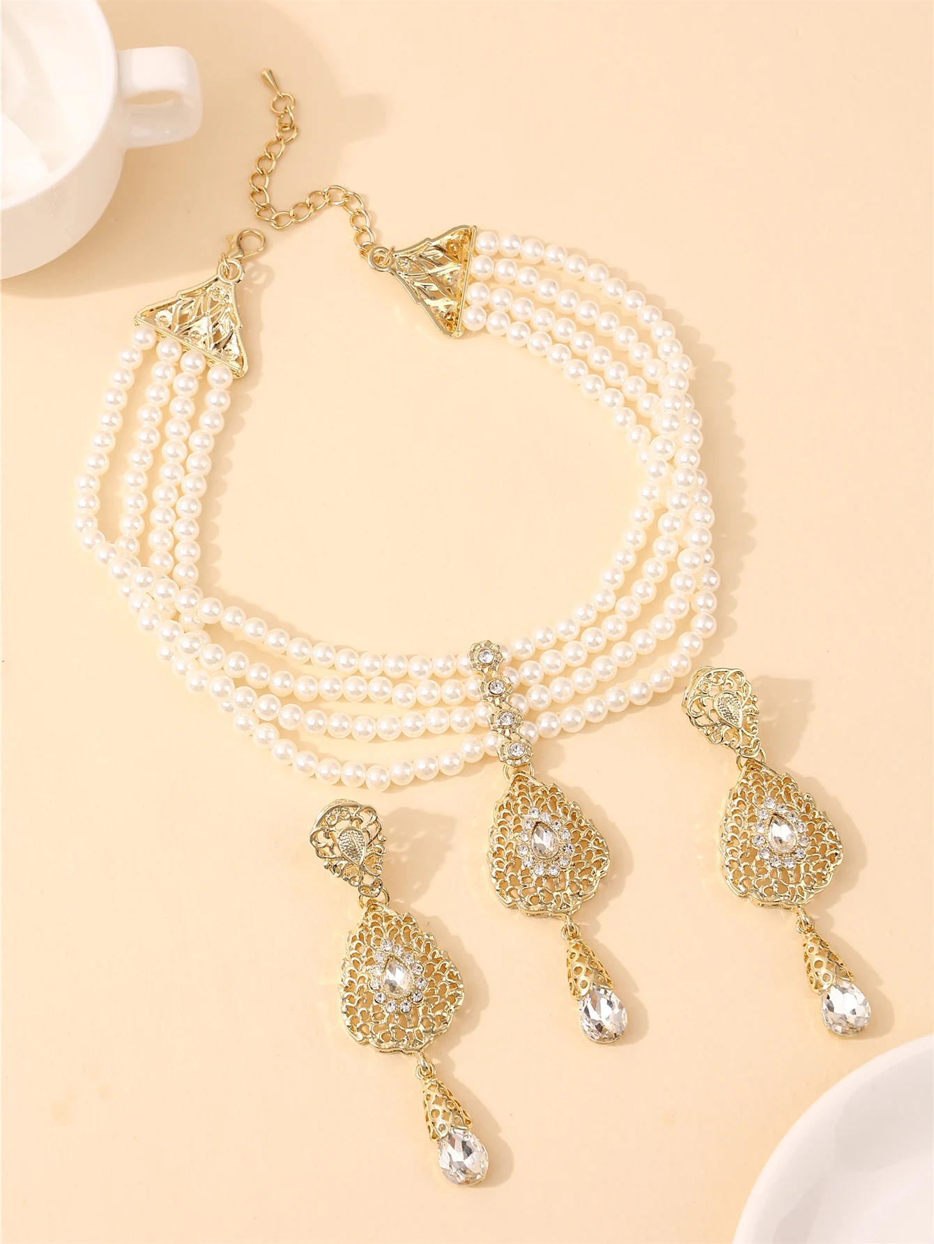 Ensemble de perles algériennes pour femmes, boucles d'oreilles et collier, accessoires abaya pour ensembles de soirée de mariage, ensemble de bijoux pour dames
