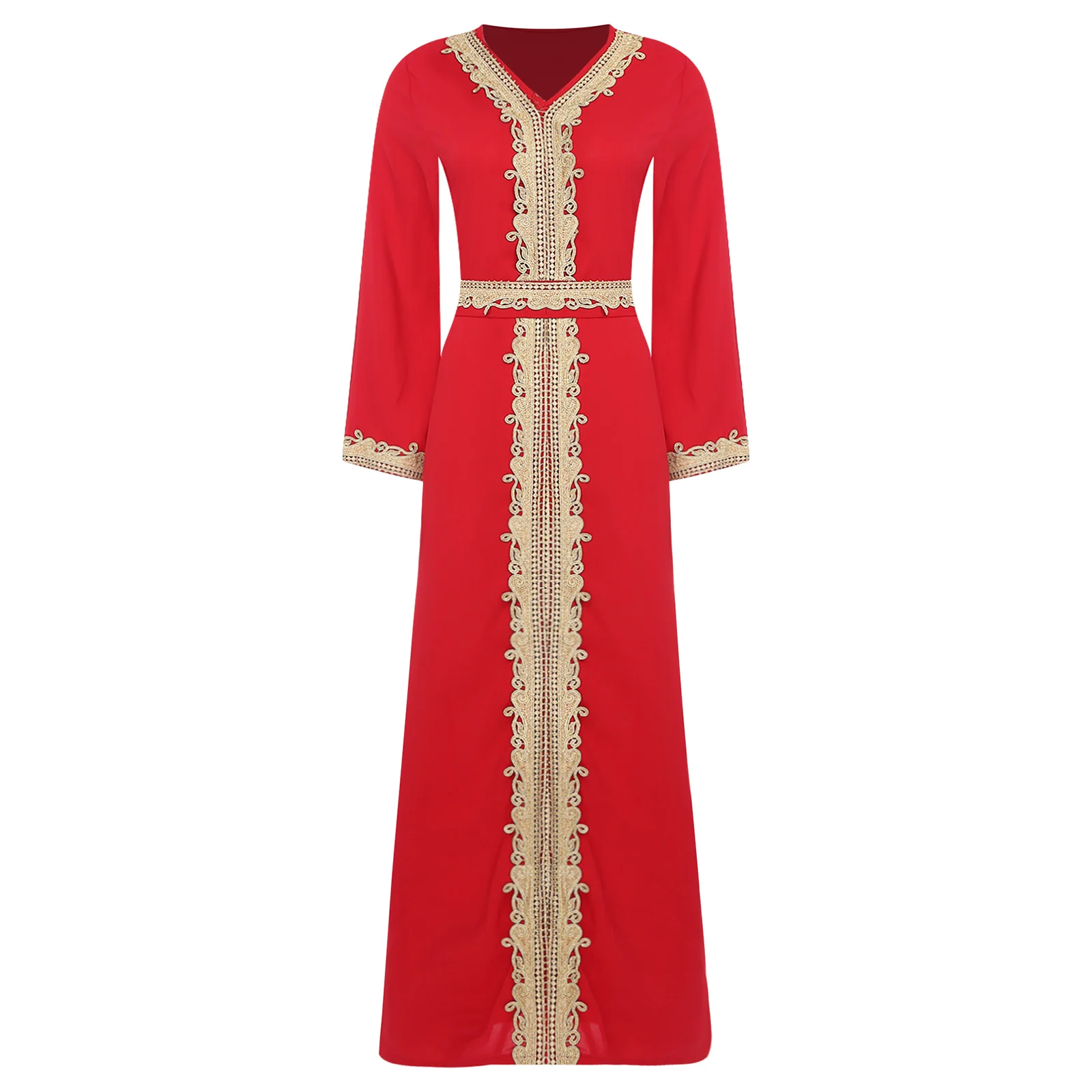 Femmes musulmanes Abaya église Robe broderie Eid Ramadan Maxi Robe islamique ample caftan Robe vêtements de prière avec ceinture