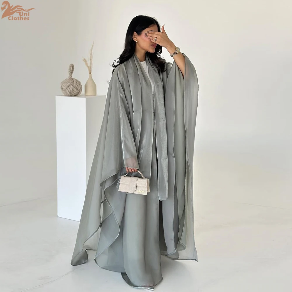 Robe Ample Satin Gris Clair Femme Manches Longues Tombé Doux Silhouette Elegante Occasion Formelle Toute Saison