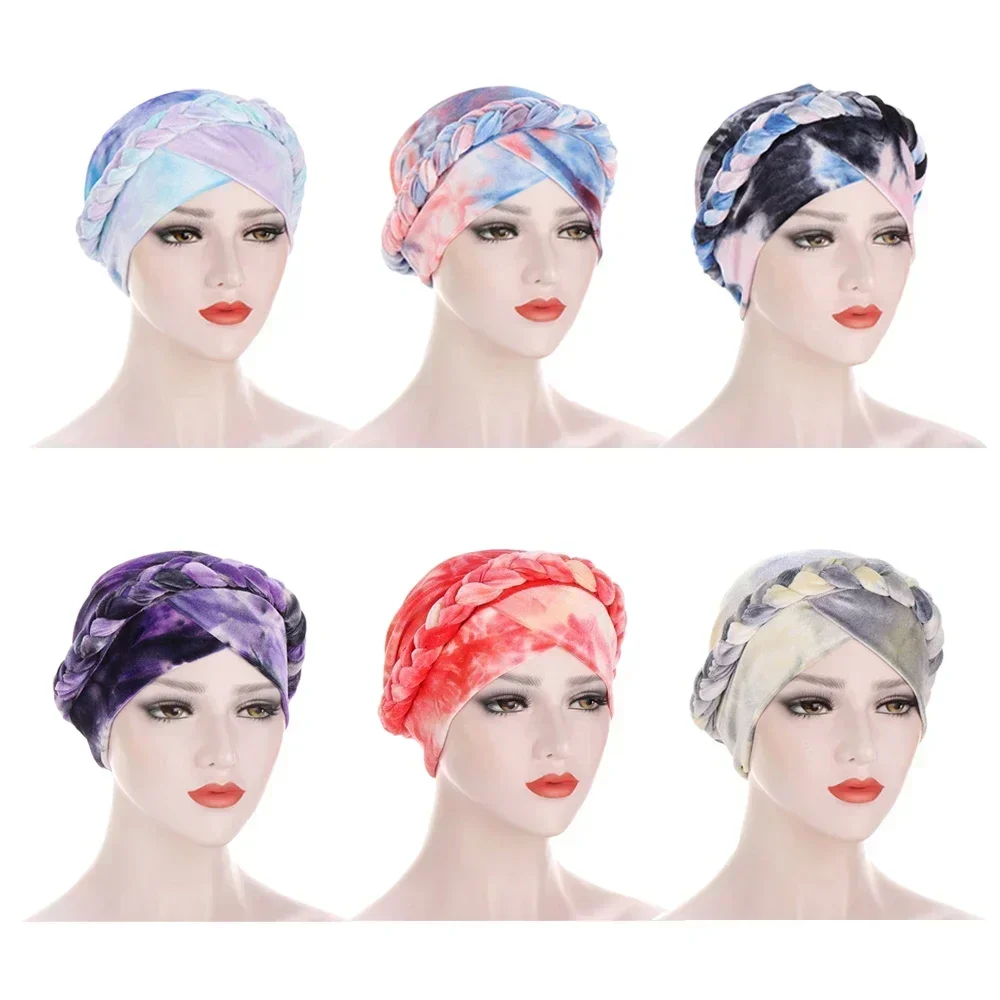 Bonnet en velours pour femmes musulmanes, Turban tressé, Hijab, chimio, casquette extensible, perte de cheveux, Bonnet islamique, couvre-chef