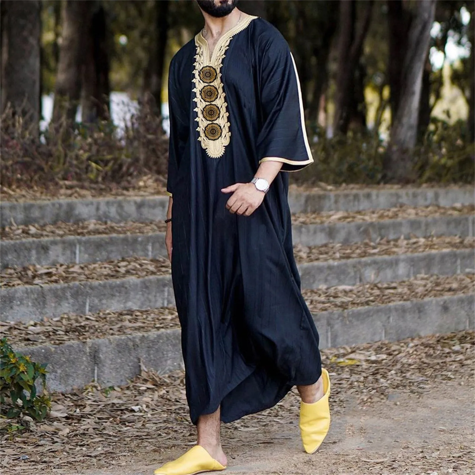 Islam caftan musulman hommes vêtements caftan marocain brodé à la main ample et respirant Djellaba Abaya Thobe pour hommes été