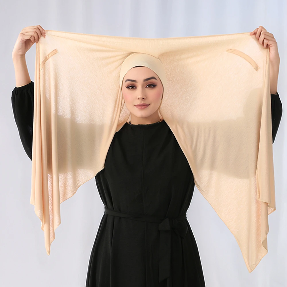 Hijab en Jersey Modal musulman avec aimants intégrés, couleur unie, châle facile à porter avec sous-capuchon pour femmes musulmanes